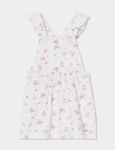 Robe salopette bretelles à volants coton ecru bébé fille