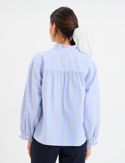 Blouse boutonnée col montant bleu ciel femme