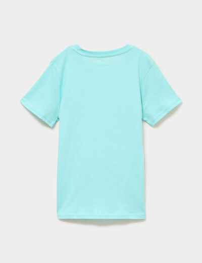 T-shirt &agrave; sequins manches courtes coton bleu turquoise gar&ccedil;on