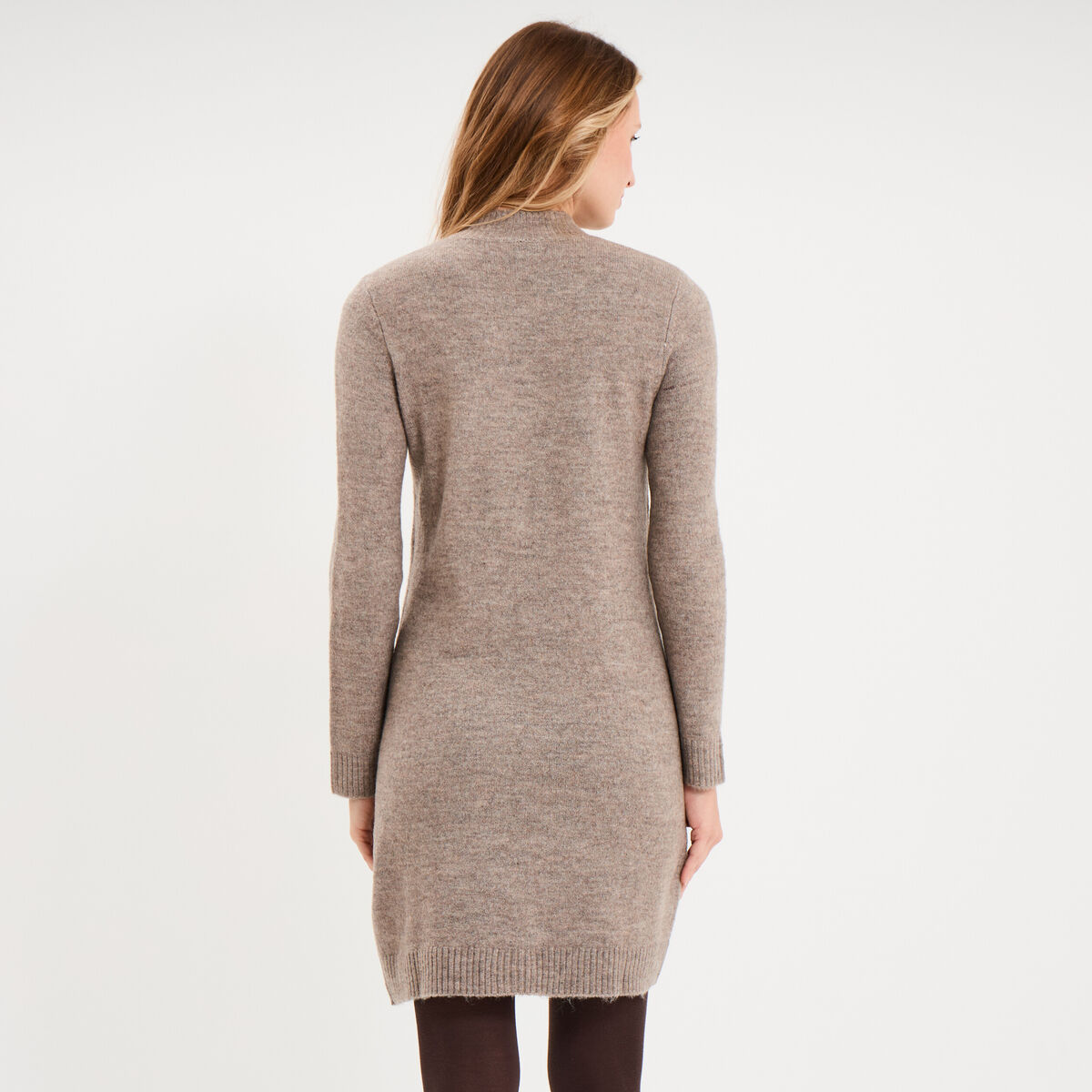 Robe pull col montant manches longues gris femme