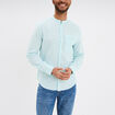 Chemise col mao lin mélangé bleu turquoise homme
