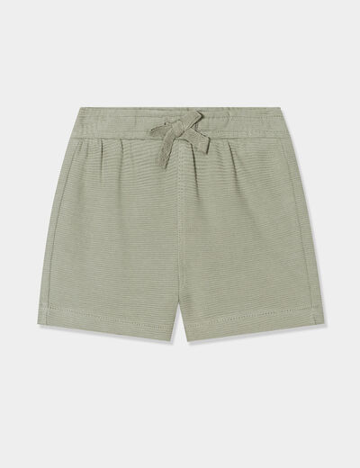 Short avec noeud taille élastiquée coton vert kaki bébé garçon