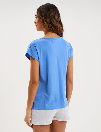 Ensemble pyjama short coton majoritaire bleu electrique femme