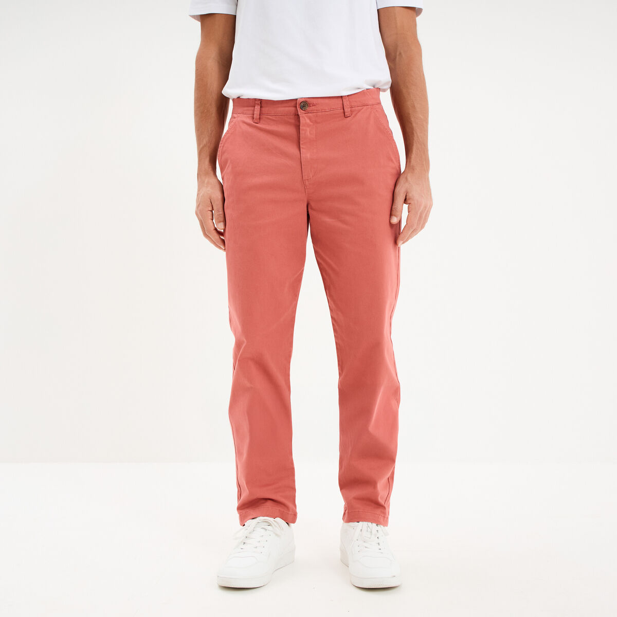 Pantalon chino droit stretch vieux rose homme