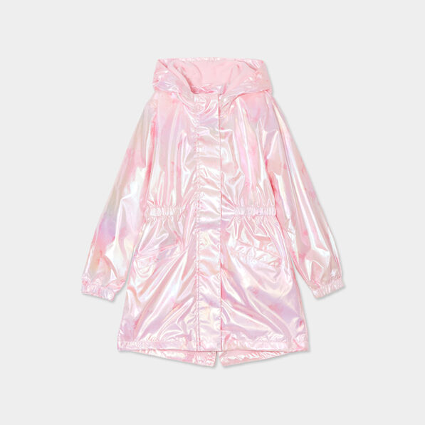 parka longue irisee a capuche rose fille Parka longue irisée à capuche rose fille