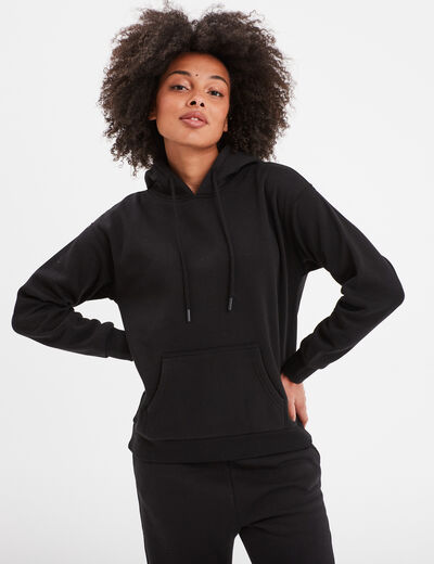 Sweat hoodie molleton à capuche noir femme