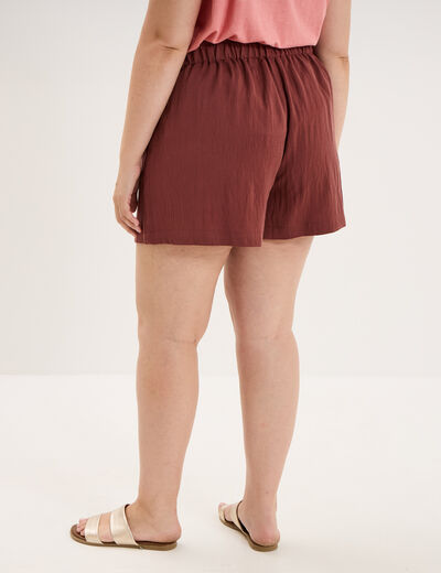 Short avec taille &eacute;lastiqu&eacute;e marron cognac femme grande taille