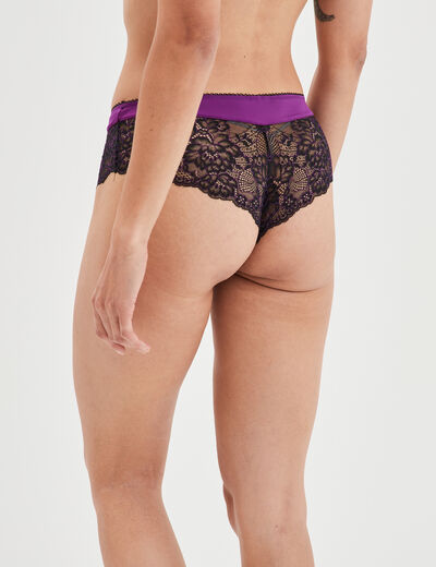 Shorty en micro dentelle violet femme