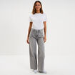 Jean large taille haute coton denim gris femme