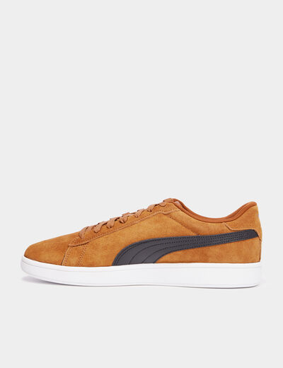 Tennis basses à lacets cuir Puma Smash camel homme