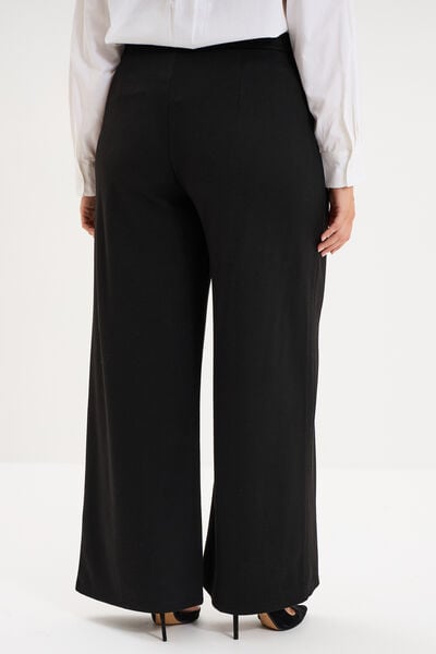 Pantalon city taille haute large boucle noir femme grande taille
