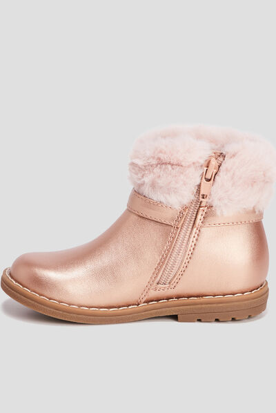 Bottines aspect métallisé rose champagne fille