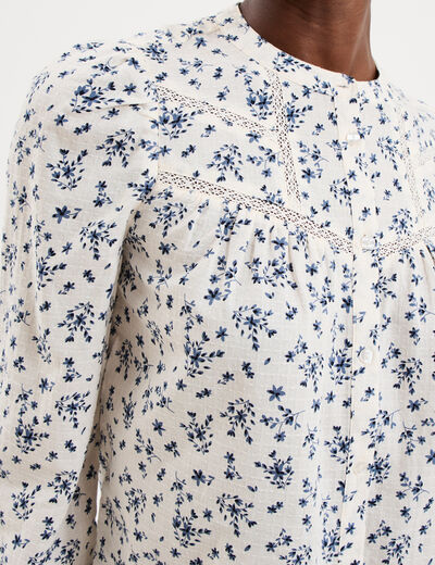 Blouse droite manches longues coton ecru femme