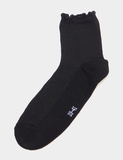 Lot 5 paires socquettes c&ocirc;tel&eacute;es noir femme