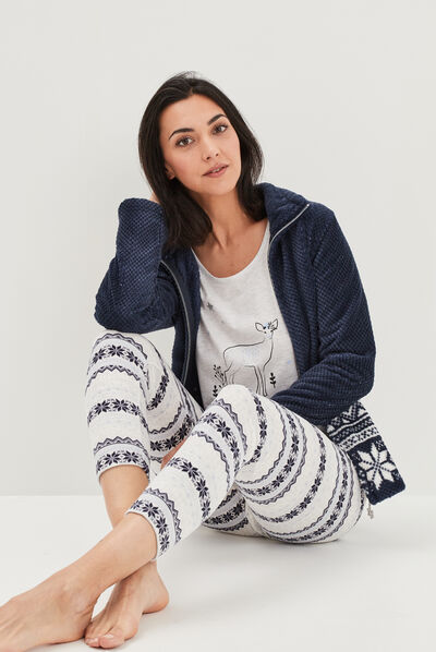 Ensemble pyjama 3 pièces pilou gris foncé femme