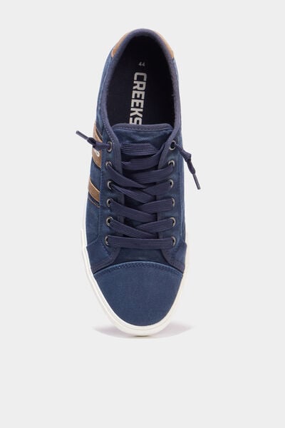 Baskets basses en toile effet denim bleu marine homme