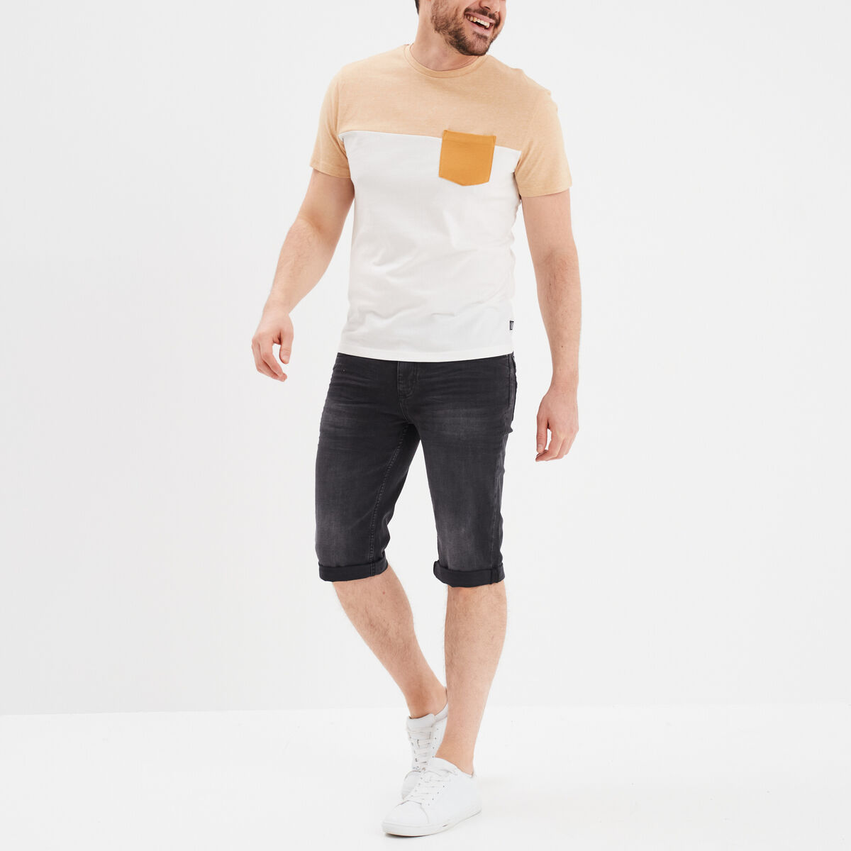Bermuda short en jean regular denim noir homme