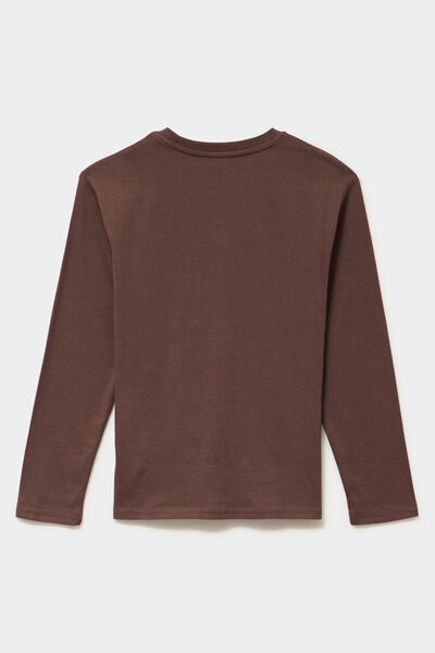 T-shirt manches longues coton marron fonc&eacute; gar&ccedil;on