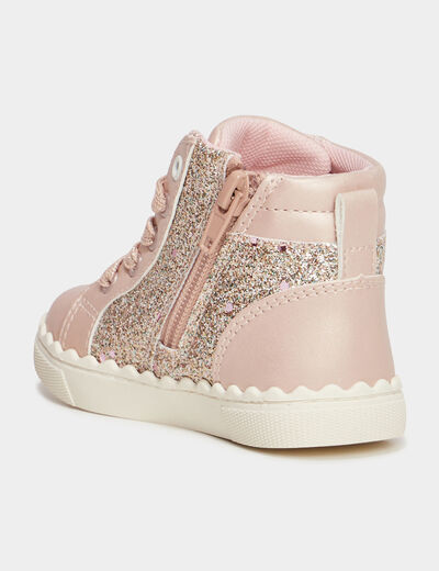 Baskets montantes zipp&eacute;es rose clair b&eacute;b&eacute; fille