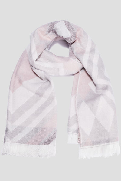 Écharpe à franges avec motifs rose clair femme