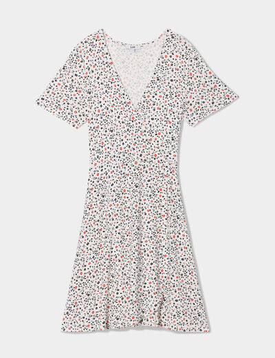 Robe patineuse manches courtes ecru femme