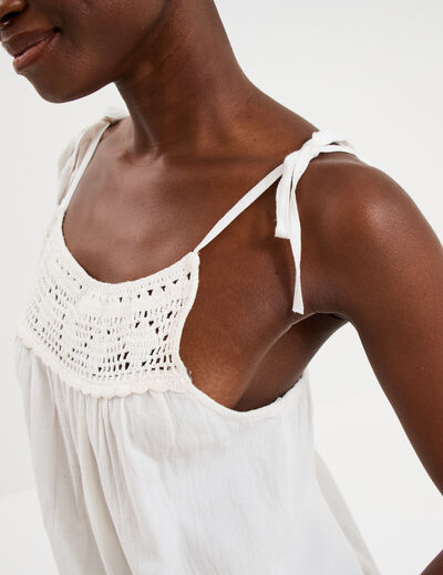 Caraco d&eacute;tails effet crochet coton blanc femme
