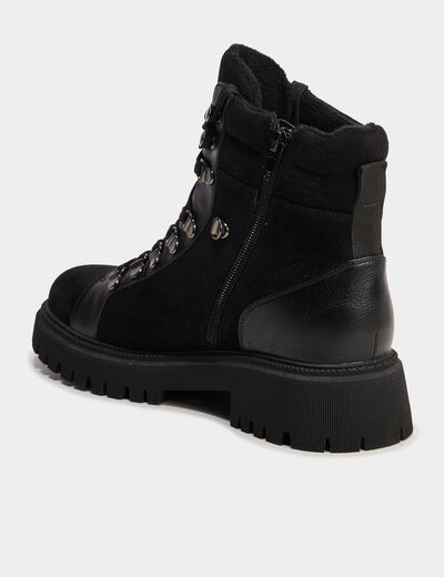 Boots crant&eacute;es &agrave; lacets noir femme