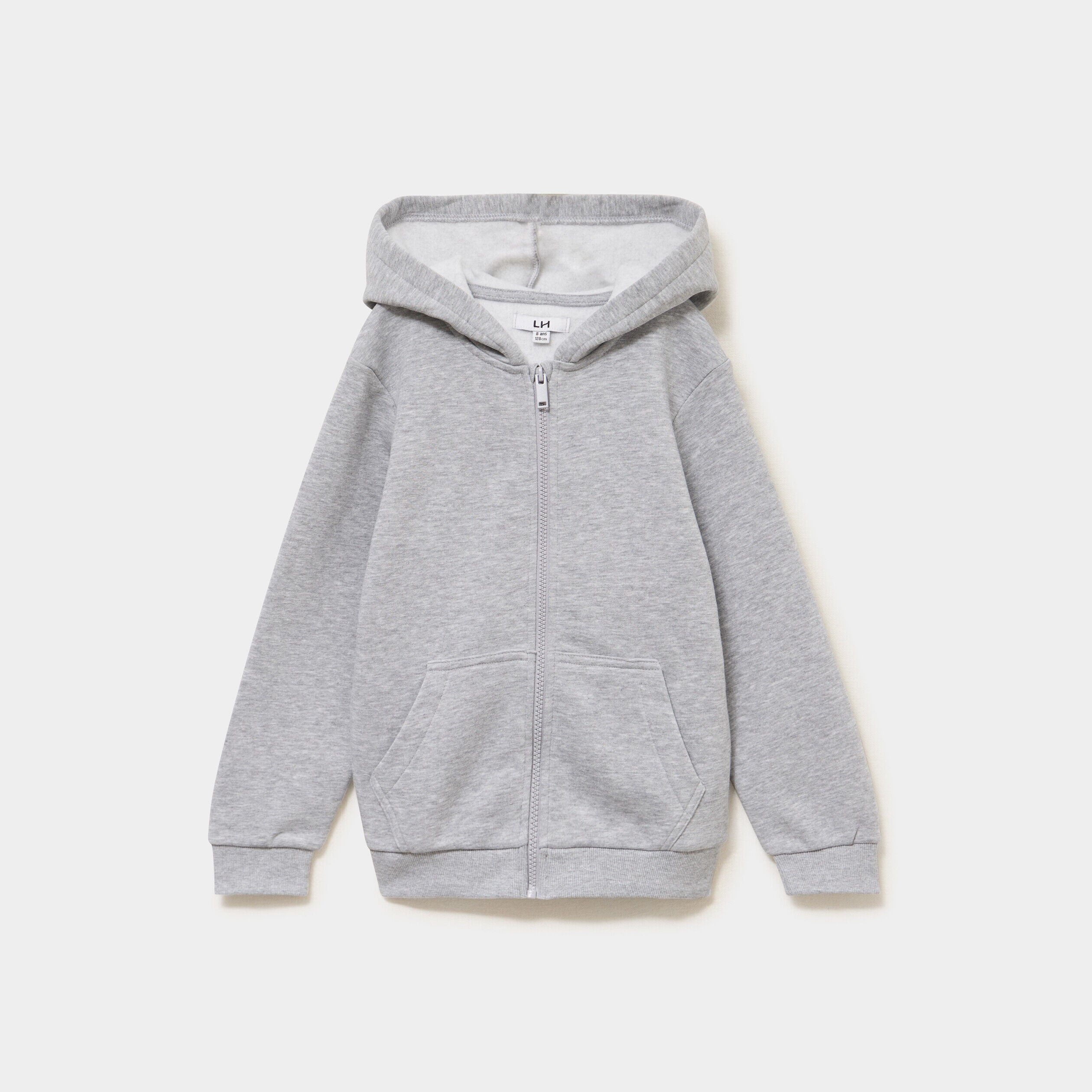 Sweat zippé à capuche en molleton gris clair garçon LH