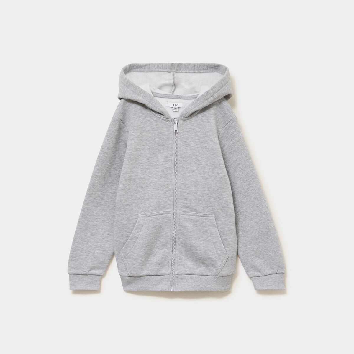 Sweat zipp&eacute; &agrave; capuche en molleton gris clair gar&ccedil;on