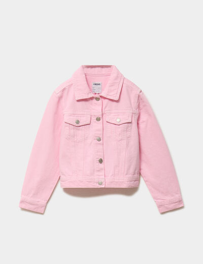 Veste boutonn&eacute;e coton rose fille