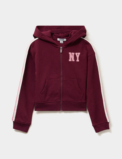 Sweat zippé à capuche bordeaux fille