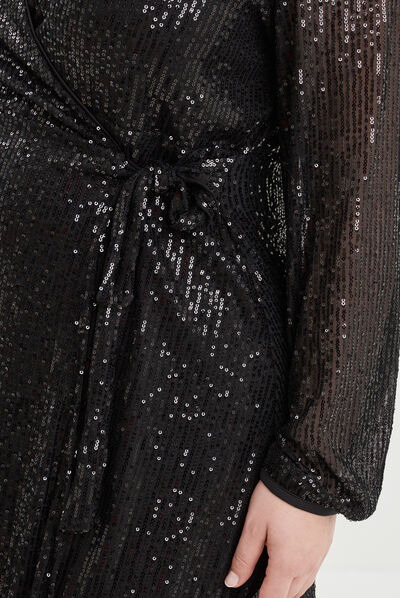 Robe à sequins portefeuille noir femme grande taille