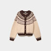 Gilet col rond manches longues beige femme