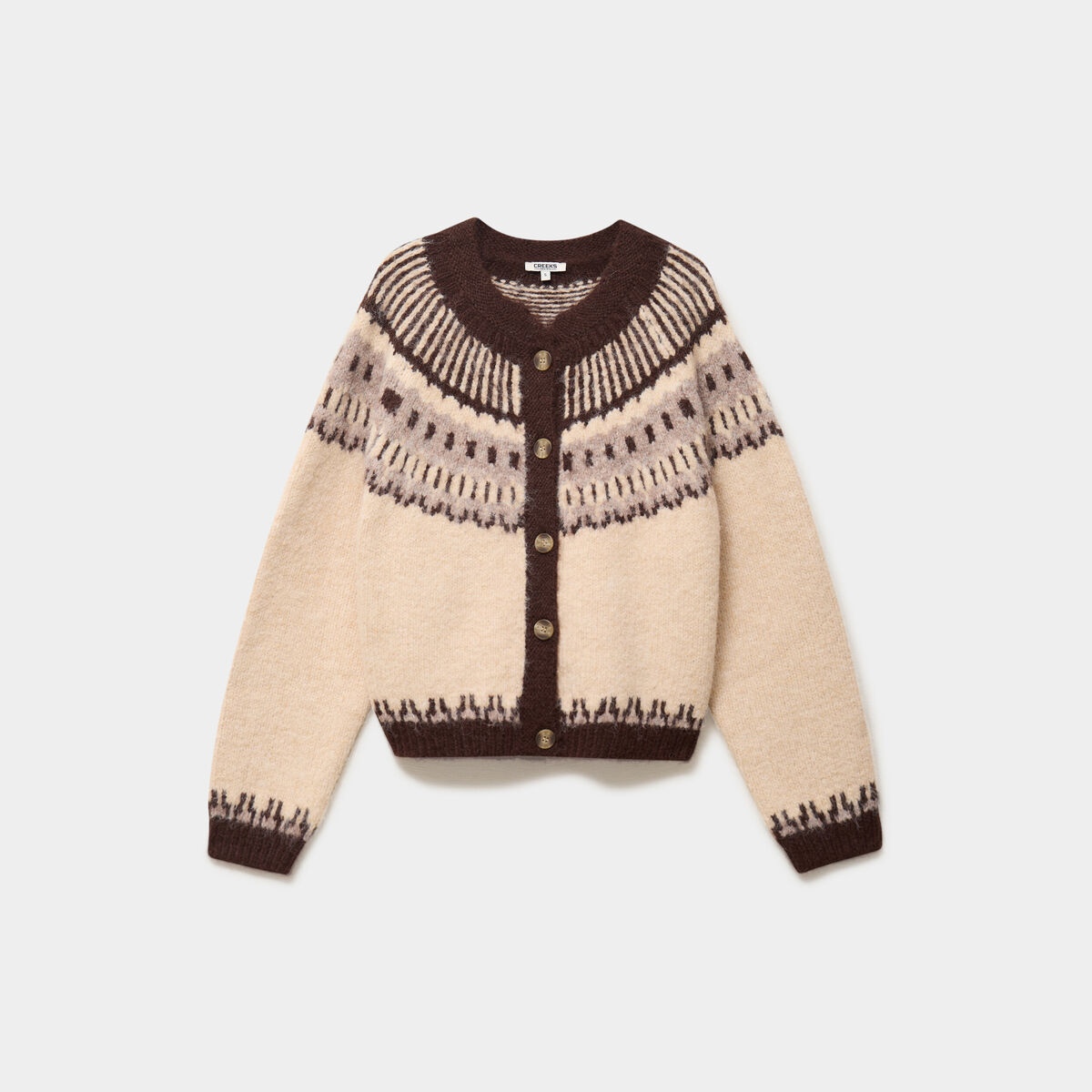 Gilet col rond manches longues beige femme
