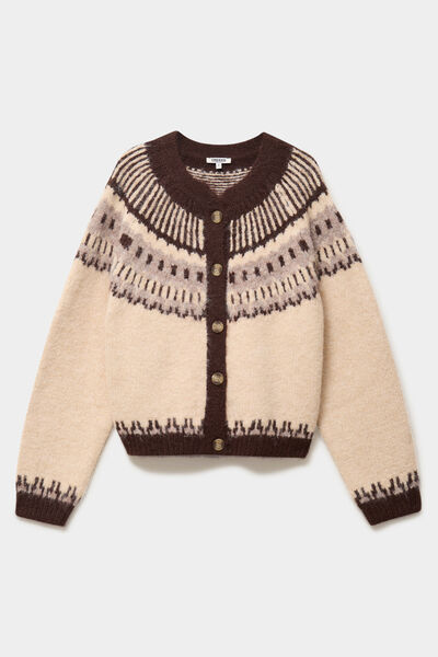 Gilet col rond manches longues beige femme