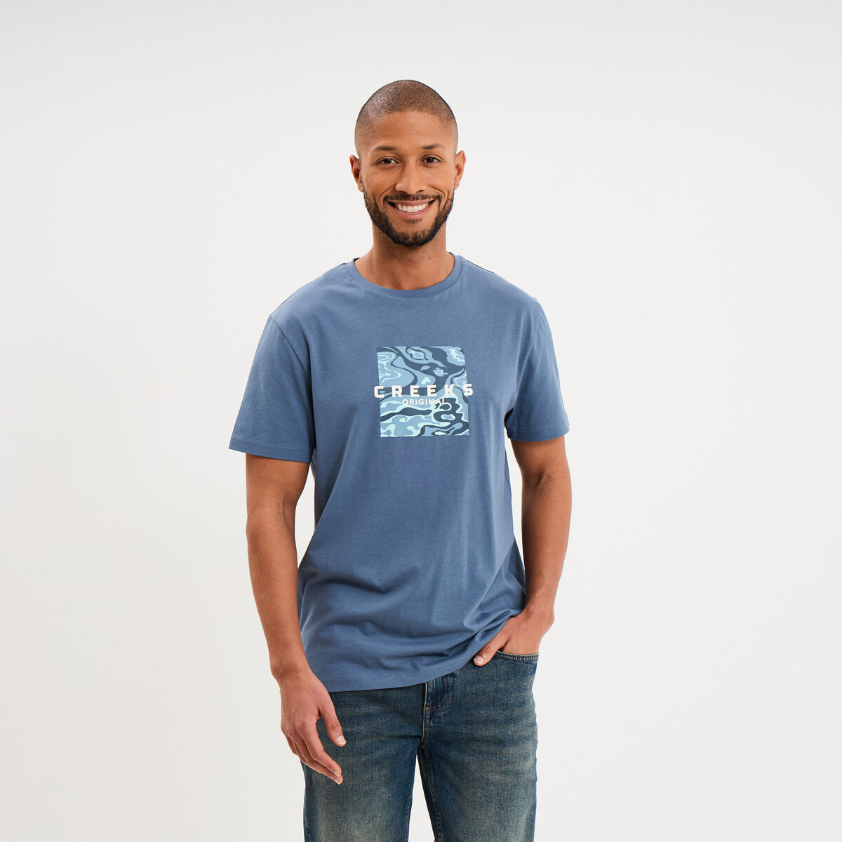 T-shirt manches courtes coton bleu gris homme