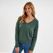Pull col en V manches longues vert femme