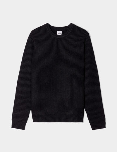 Pull col rond à manches longues noir homme