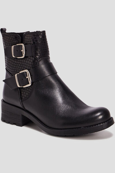 Bottines en cuir semelle crant&eacute;e noir femme