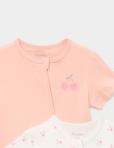 Lot 2 combishorts coton manches courtes ecru b&eacute;b&eacute;