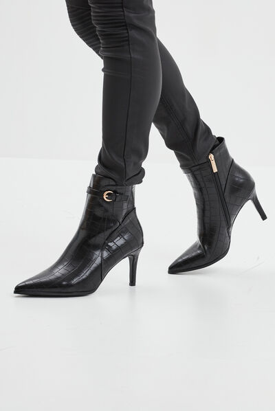 Bottines à talons aiguilles aspect croco noir femme