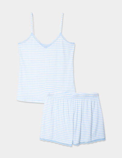 Ensemble pyjama short côtelé 2 pièces blanc femme