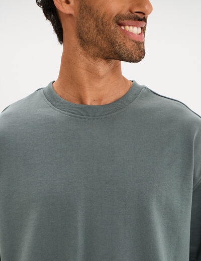 T-shirt col rond droit relax fit vert kaki homme