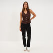Veston gaufr&eacute; ajust&eacute; boutonn&eacute; col en V marron fonc&eacute; femme