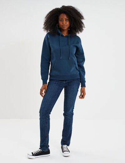 Sweat hoodie molleton à capuche bleu marine femme