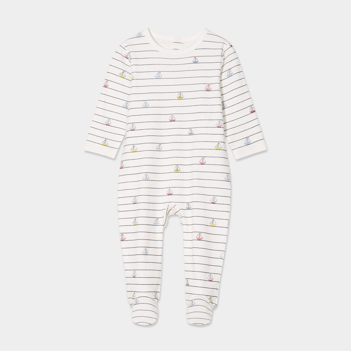 Dors-bien coton manches longues boutonné ecru bébé garçon