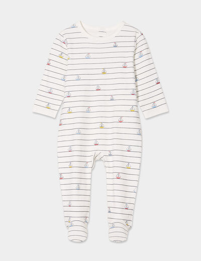 Dors-bien coton manches longues boutonné ecru bébé garçon