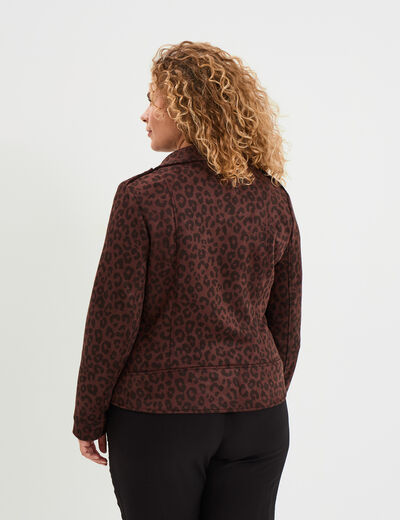 Blouson zippé effet suédine style biker marron foncé femme grande taille