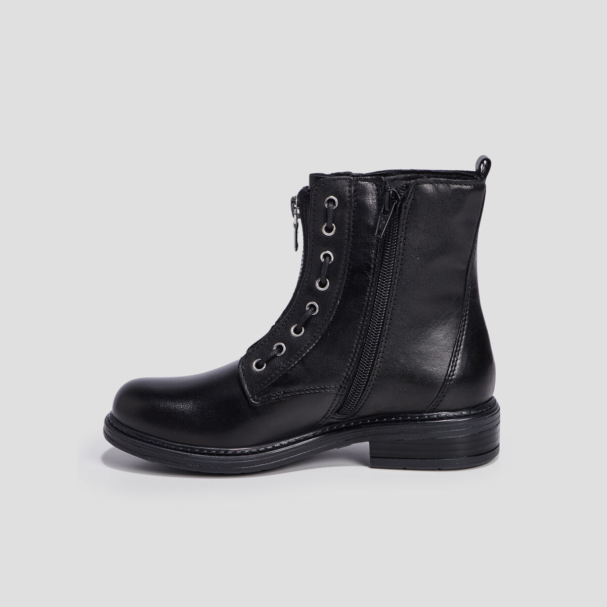 Bottines zippées en cuir noir fille