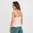 Débardeur broderie anglaise à volants rose clair femme